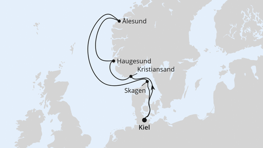 Routenverlauf für Norwegen ab Kiel mit AIDAnova am 22.06.24