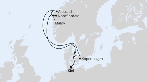 Routenverlauf für Norwegen ab Kiel mit AIDAnova am 03.08.24