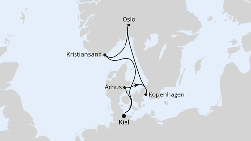 Routenverlauf für Skandinavische Highlights ab Kiel mit AIDAnova am 10.08.24 Routenverlauf für Skandinavische Highlights ab Kiel mit AIDAnova am 10.08.24