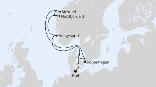 Routenverlauf für Norwegen ab Kiel mit AIDAnova am 17.08.24 Routenverlauf für Norwegen ab Kiel mit AIDAnova am 17.08.24