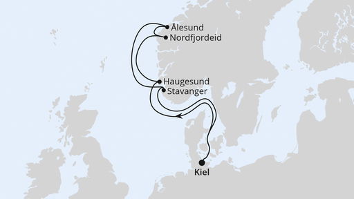 Routenverlauf für Norwegen ab Kiel mit AIDAnova am 31.08.24 Routenverlauf für Norwegen ab Kiel mit AIDAnova am 31.08.24