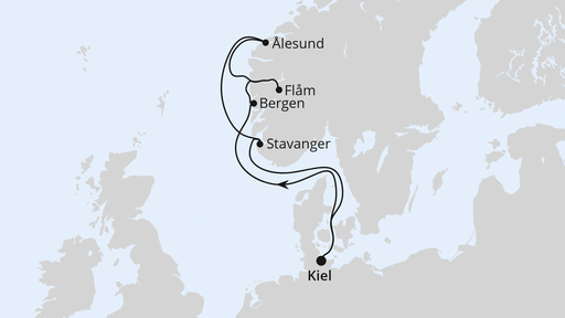 Routenverlauf für Norwegen ab Kiel mit AIDAnova am 14.09.24