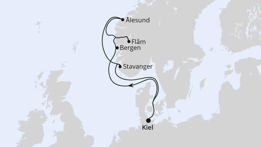 Routenverlauf für Norwegen ab Kiel mit AIDAnova am 12.10.24 Routenverlauf für Norwegen ab Kiel mit AIDAnova am 12.10.24
