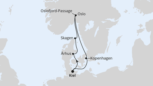 Routenverlauf für Skandinavische Highlights ab Kiel mit AIDAnova am 17.05.25 Routenverlauf für Skandinavische Highlights ab Kiel mit AIDAnova am 17.05.25