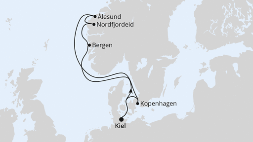 Routenverlauf für Norwegen ab Kiel mit AIDAnova am 21.06.25 Routenverlauf für Norwegen ab Kiel mit AIDAnova am 21.06.25