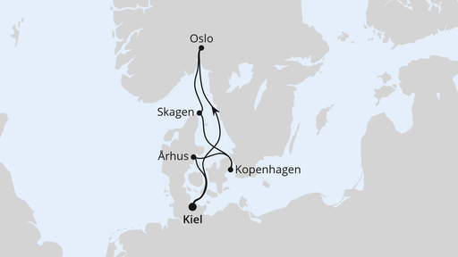 Routenverlauf für Skandinavische Highlights ab Kiel mit AIDAnova am 26.07.25