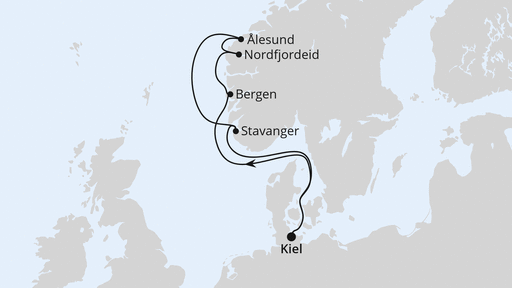 Routenverlauf für Norwegen ab Kiel mit AIDAnova am 30.08.25 Routenverlauf für Norwegen ab Kiel mit AIDAnova am 30.08.25