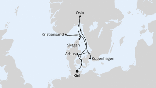 Routenverlauf für Skandinavische Highlights ab Kiel mit AIDAnova am 06.09.25