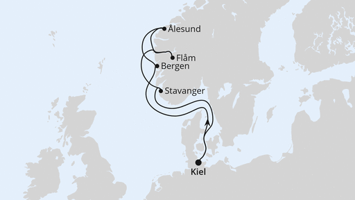 Routenverlauf für Norwegen ab Kiel mit AIDAnova am 27.09.25 Routenverlauf für Norwegen ab Kiel mit AIDAnova am 27.09.25
