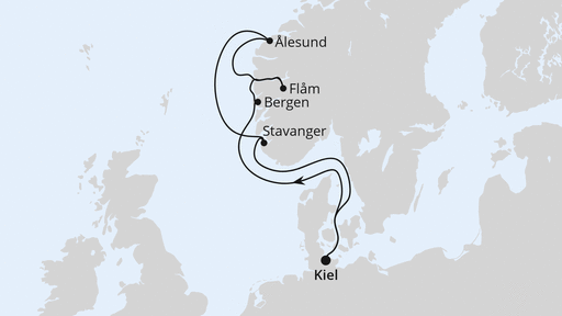 Routenverlauf für Norwegen ab Kiel mit AIDAnova am 11.10.25 Routenverlauf für Norwegen ab Kiel mit AIDAnova am 11.10.25