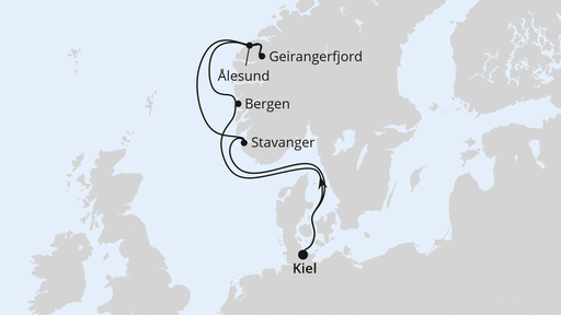 Routenverlauf für Norwegen ab Kiel mit AIDAnova am 25.10.25