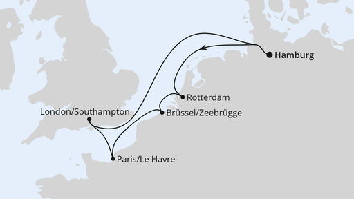 Routenverlauf für Crime and Sea auf der Metropolen-Tour mit AIDAnova am 06.12.25