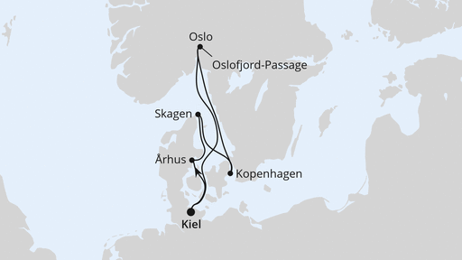 Routenverlauf für Skandinavische Highlights ab Kiel mit AIDAnova am 23.05.26