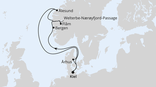 Routenverlauf für Norwegen ab Kiel mit AIDAnova am 30.05.26 Routenverlauf für Norwegen ab Kiel mit AIDAnova am 30.05.26