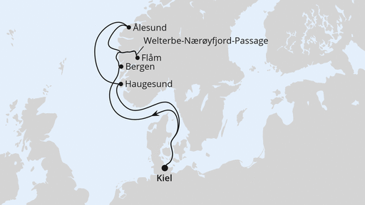 Routenverlauf für Norwegen ab Kiel mit AIDAnova am 22.08.26 Routenverlauf für Norwegen ab Kiel mit AIDAnova am 22.08.26