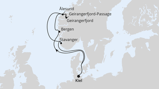 Routenverlauf für Norwegen ab Kiel mit AIDAnova am 17.10.26