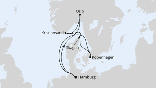 Routenverlauf für Skandinavische Highlights ab Hamburg mit AIDAnova am 24.04.27 Routenverlauf für Skandinavische Highlights ab Hamburg mit AIDAnova am 24.04.27