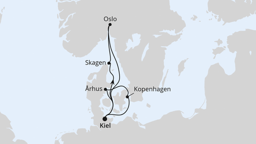 Routenverlauf für Skandinavische Highlights ab Kiel mit AIDAnova am 25.09.27
