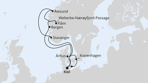 Routenverlauf für Dänemark & Norwegen ab Kiel mit AIDAnova am 29.09.27 Routenverlauf für Dänemark & Norwegen ab Kiel mit AIDAnova am 29.09.27