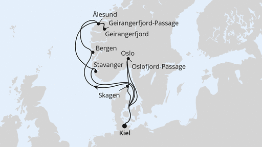 Routenverlauf für Norwegen & Dänemark ab Kiel 2 mit AIDAnova am 19.09.26