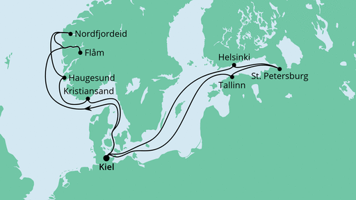 Routenverlauf für Norwegen & Ostsee mit AIDAnova am 08.05.21 Routenverlauf für Norwegen & Ostsee mit AIDAnova am 08.05.21