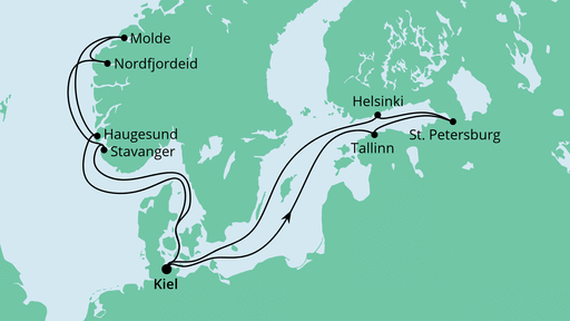 Routenverlauf für Norwegen & Ostsee mit AIDAnova am 29.05.21 Routenverlauf für Norwegen & Ostsee mit AIDAnova am 29.05.21