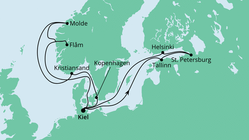Routenverlauf für Norwegen & Ostsee mit AIDAnova am 12.06.21 Routenverlauf für Norwegen & Ostsee mit AIDAnova am 12.06.21