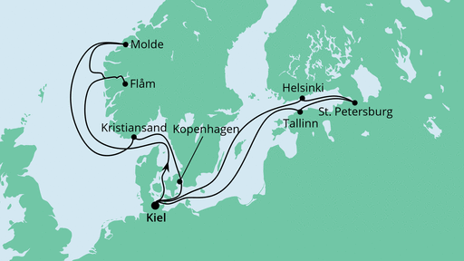 Routenverlauf für Norwegen & Ostsee mit AIDAnova am 19.06.21