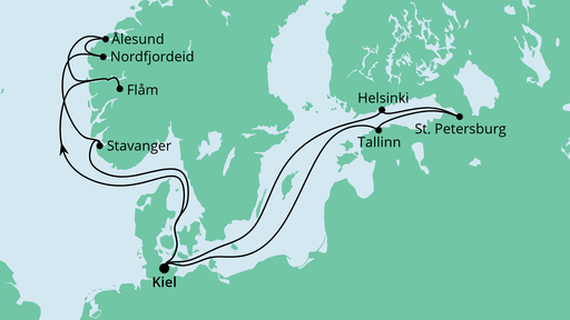 Routenverlauf für Norwegen & Ostsee mit AIDAnova am 03.07.21 Routenverlauf für Norwegen & Ostsee mit AIDAnova am 03.07.21