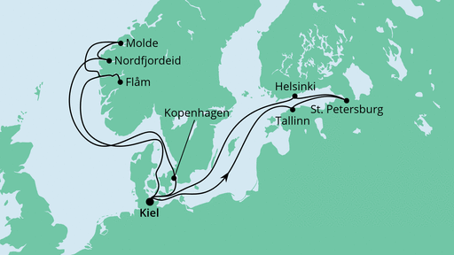 Routenverlauf für Norwegen & Ostsee mit AIDAnova am 10.07.21 Routenverlauf für Norwegen & Ostsee mit AIDAnova am 10.07.21