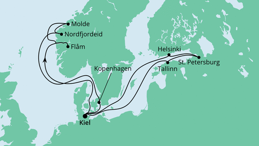 Routenverlauf für Norwegen & Ostsee mit AIDAnova am 17.07.21 Routenverlauf für Norwegen & Ostsee mit AIDAnova am 17.07.21