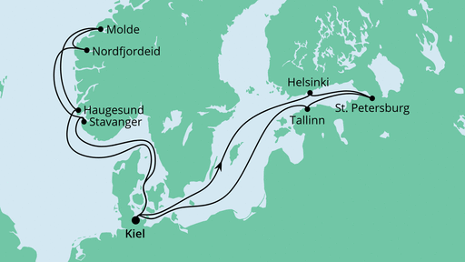 Routenverlauf für Norwegen & Ostsee mit AIDAnova am 24.07.21 Routenverlauf für Norwegen & Ostsee mit AIDAnova am 24.07.21