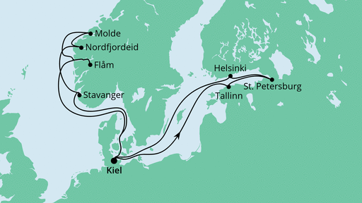 Routenverlauf für Norwegen & Ostsee mit AIDAnova am 07.08.21