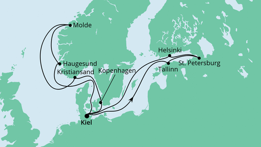 Routenverlauf für Norwegen & Ostsee mit AIDAnova am 21.08.21 Routenverlauf für Norwegen & Ostsee mit AIDAnova am 21.08.21