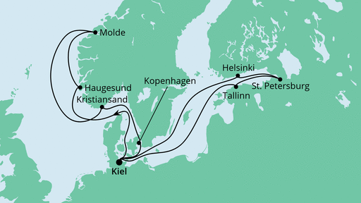 Routenverlauf für Norwegen & Ostsee mit AIDAnova am 28.08.21 Routenverlauf für Norwegen & Ostsee mit AIDAnova am 28.08.21
