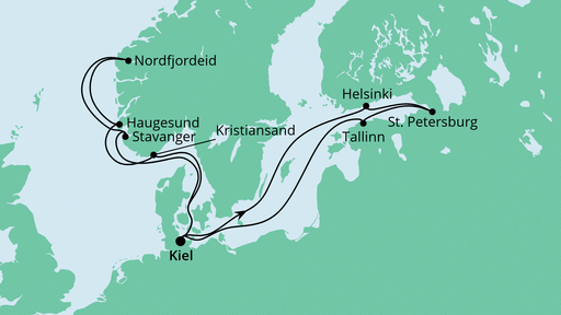 Routenverlauf für Norwegen & Ostsee mit AIDAnova am 04.09.21
