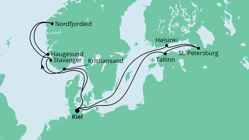Routenverlauf für Norwegen & Ostsee mit AIDAnova am 11.09.21 Routenverlauf für Norwegen & Ostsee mit AIDAnova am 11.09.21
