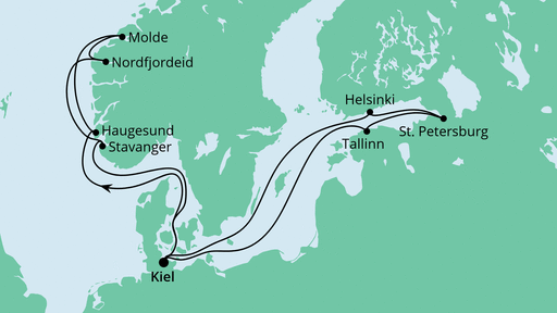 Routenverlauf für Norwegen & Ostsee mit AIDAnova am 09.10.21 Routenverlauf für Norwegen & Ostsee mit AIDAnova am 09.10.21