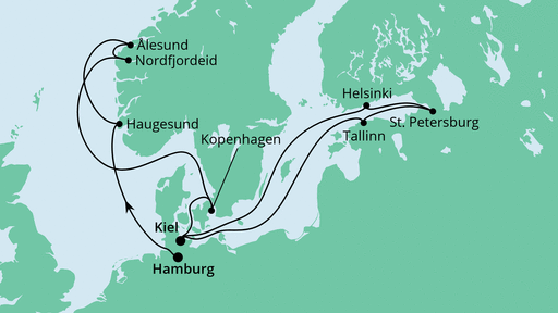 Routenverlauf für Skandinavien ab Kiel 3 mit AIDAnova am 07.05.22