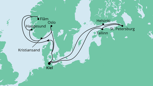 Routenverlauf für Skandinavien ab Kiel 1 mit AIDAnova am 04.06.22 Routenverlauf für Skandinavien ab Kiel 1 mit AIDAnova am 04.06.22