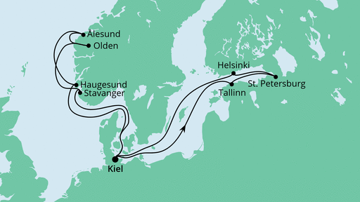 Routenverlauf für Skandinavien ab Kiel 2 mit AIDAnova am 11.06.22