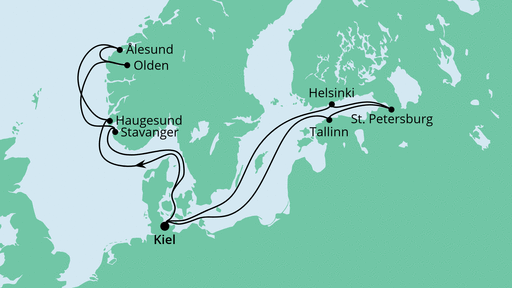 Routenverlauf für Skandinavien ab Kiel 2 mit AIDAnova am 18.06.22