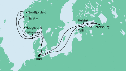 Routenverlauf für Skandinavien ab Kiel 1 mit AIDAnova am 16.07.22 Routenverlauf für Skandinavien ab Kiel 1 mit AIDAnova am 16.07.22