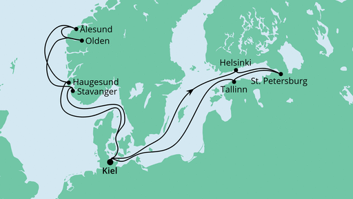 Routenverlauf für Skandinavien ab Kiel 2 mit AIDAnova am 23.07.22 Routenverlauf für Skandinavien ab Kiel 2 mit AIDAnova am 23.07.22
