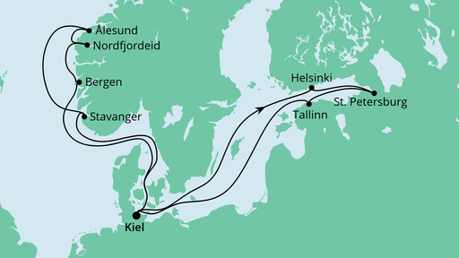 Routenverlauf für Skandinavien ab Kiel mit AIDAnova am 12.08.23 Routenverlauf für Skandinavien ab Kiel mit AIDAnova am 12.08.23