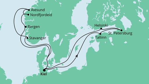 Routenverlauf für Skandinavien ab Kiel mit AIDAnova am 07.10.23 Routenverlauf für Skandinavien ab Kiel mit AIDAnova am 07.10.23