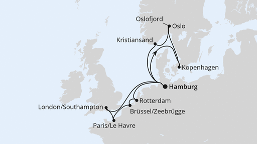 Routenverlauf für Metropolen & Skandinavien mit AIDAnova am 13.01.24