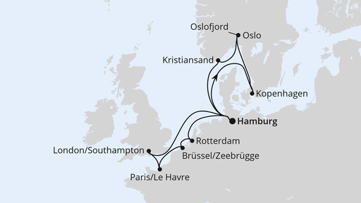 Routenverlauf für Metropolen & Skandinavien mit AIDAnova am 27.01.24 Routenverlauf für Metropolen & Skandinavien mit AIDAnova am 27.01.24