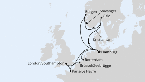 Routenverlauf für Metropolen & Südnorwegen mit AIDAnova am 23.03.24 Routenverlauf für Metropolen & Südnorwegen mit AIDAnova am 23.03.24