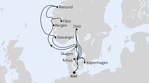 Routenverlauf für Große Skandinavien-Reise ab Kiel mit AIDAnova am 14.09.24 Routenverlauf für Große Skandinavien-Reise ab Kiel mit AIDAnova am 14.09.24